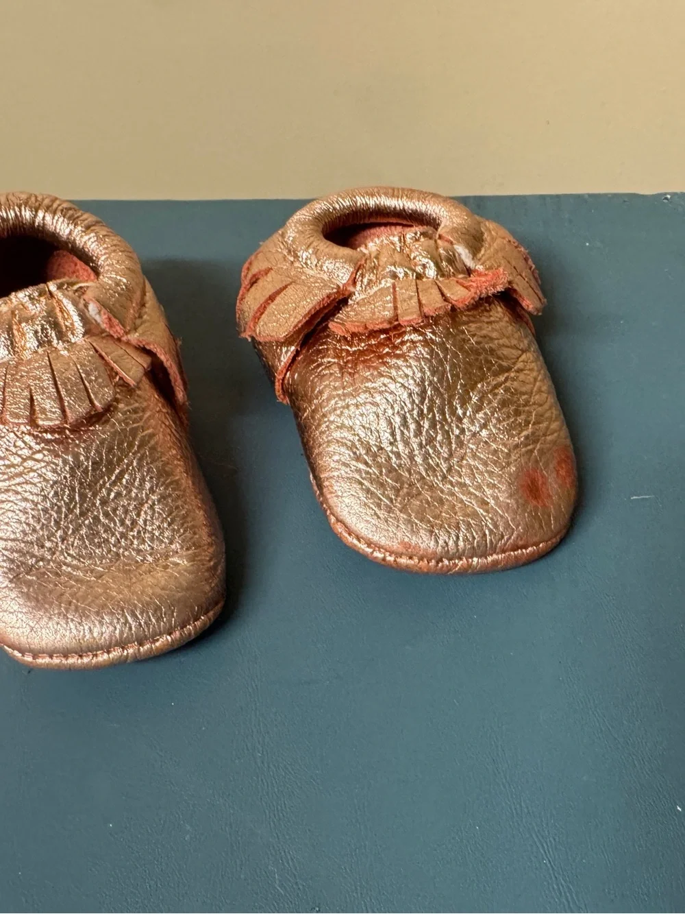 Freshly Picked Rose gold infant moccasins size 2